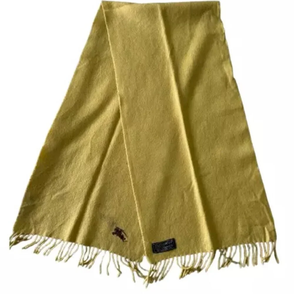 Burberrys Authentic Scarf Yellow 100% Cashmere Unisex Scarf Made In England - Picture 1 of 7